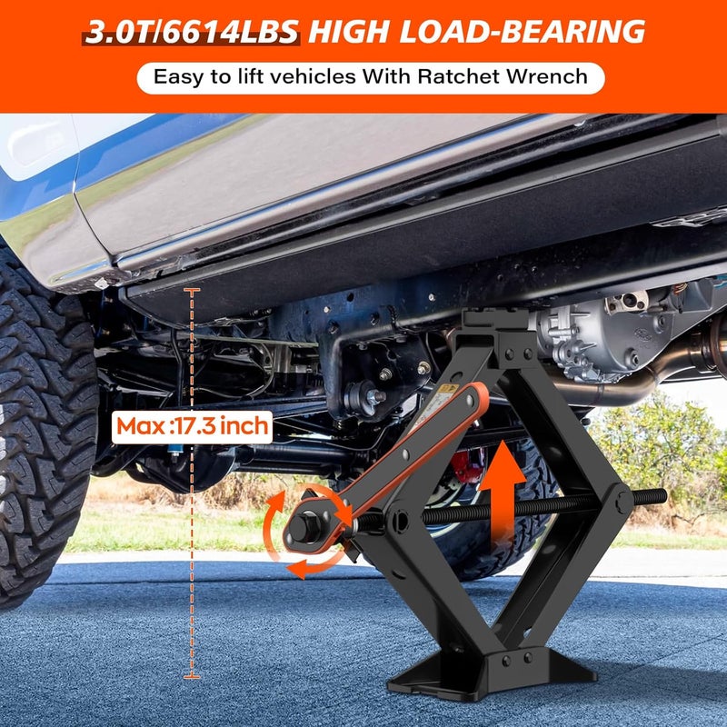IMAYCC 3 Ton Scissor Jack for Car/SUV/MPV - Heavy Duty High Lift Car Jack kit with Ratchet Wrench, Portable Emergency Tire Change kit with Wheel Wrench. - Image 3